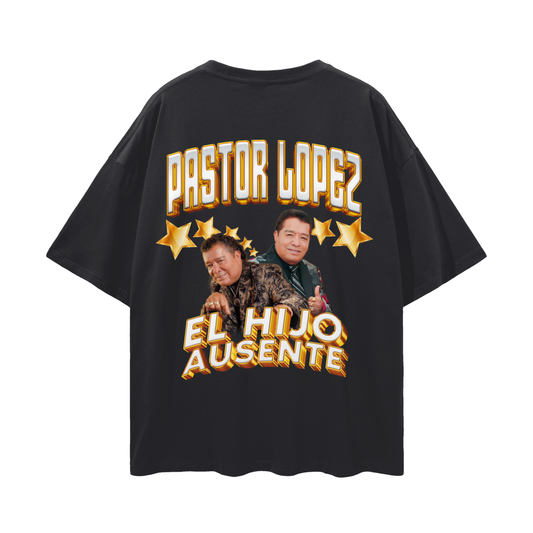 Hijo Ausente Oversize Tee, back: Pastor López in gold